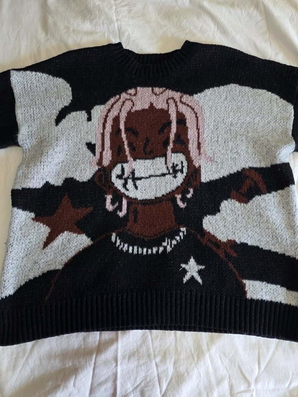 Lil Uzi Vert Pluto Anime Knit Sweater Black White Striped Y2K Grunge